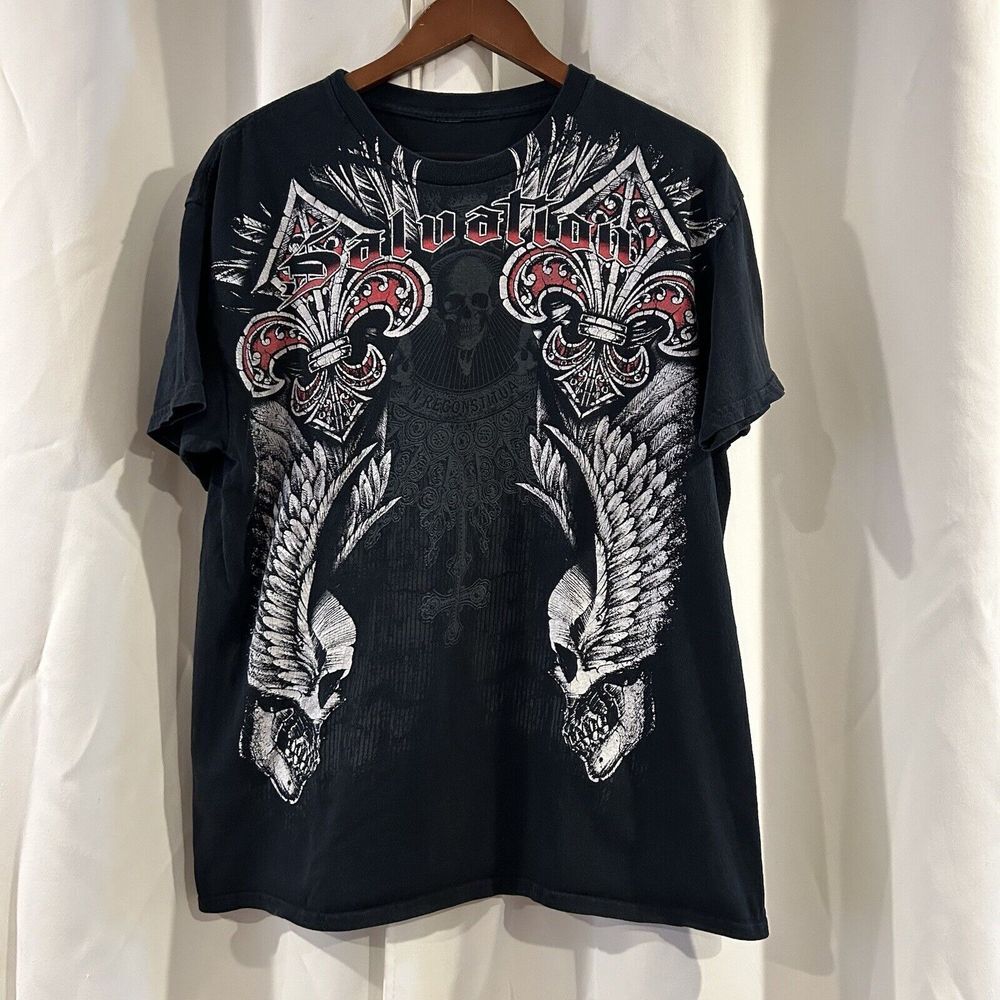 VTG Y2K Men's SALVATION Cross Gothic Cyber Affliction Style Pinkman Shirt‎